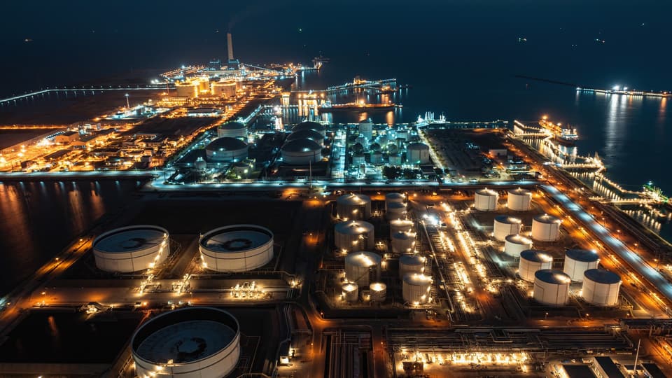 Oil refinery at night